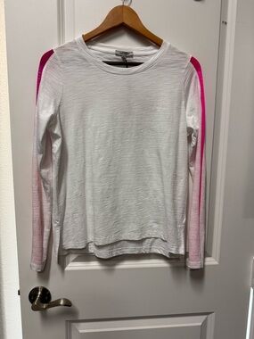 Lisa Todd White Long Sleeve Tee with Pink and Orange Sleeves